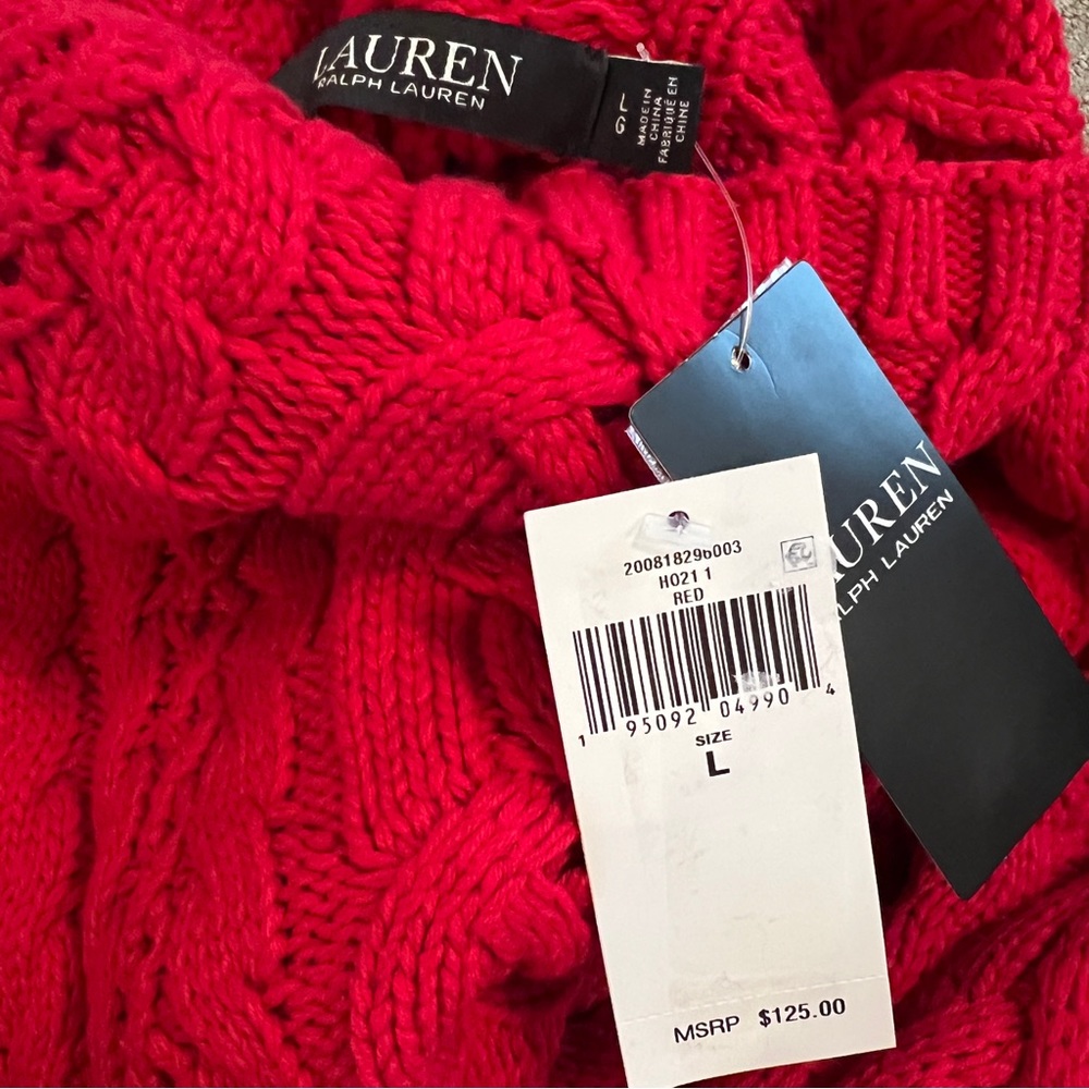 RALPH LAUREN Women's Red Cable Knit Sweater - Picture 6 of 6